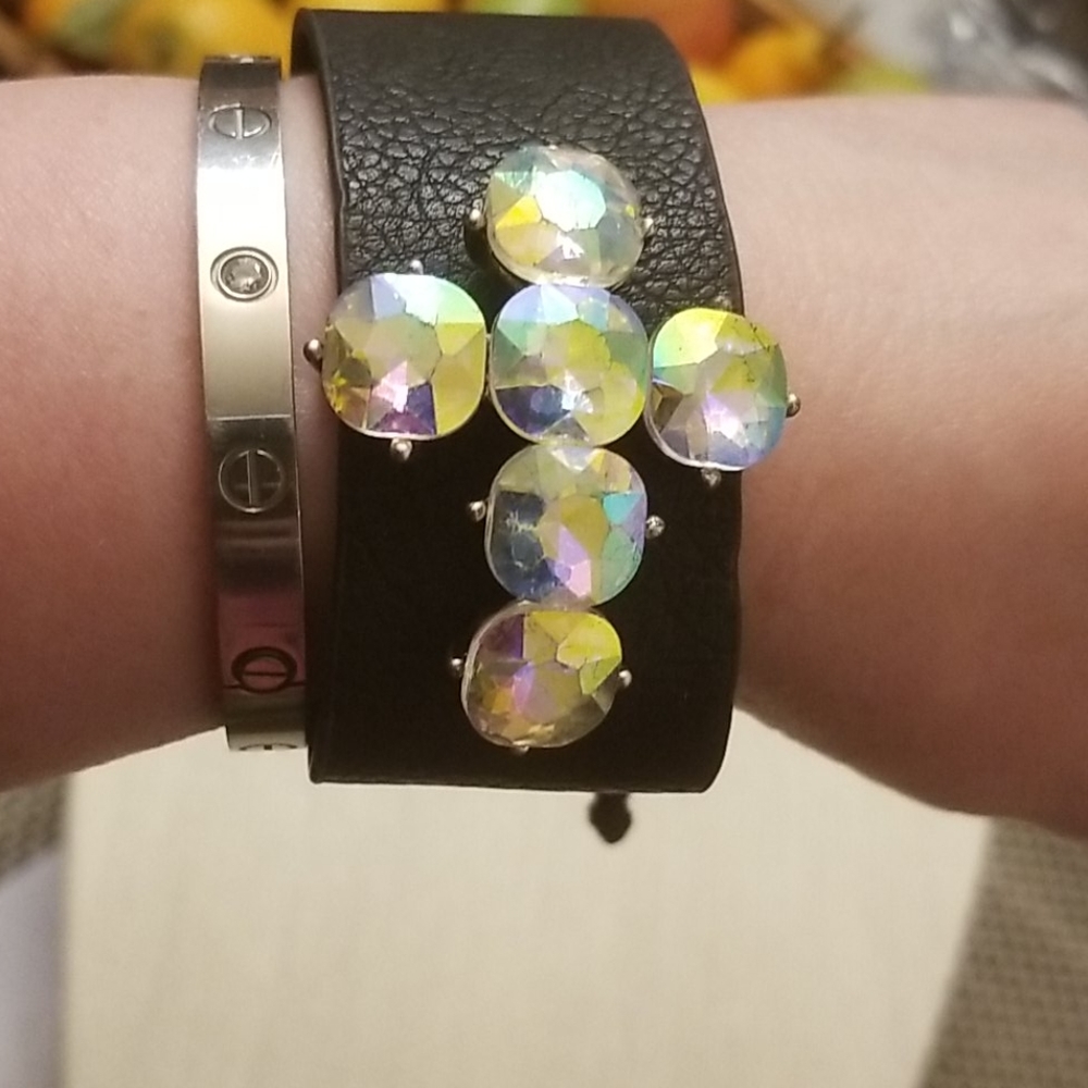 Crystal & Black Leather Bracelet